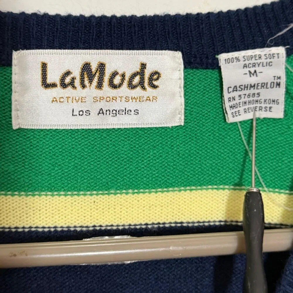 1980s LaMode Active Sportswear Los Angeles Golf Striped Sweater Women's M